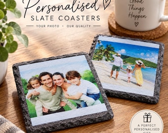 Personalised Photo Slate Coaster, Printed with Protective Clear Varnish, Custom Photo Gift