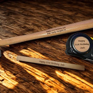 Personalised Laser Engraved Real Hand Tools (4oz Hammer, 3m tape measure and DIY Pencil)