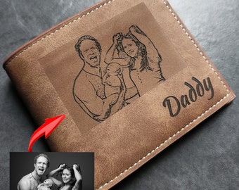 Personalised Photo Wallet With Coin Pocket Best Gift for Men Dad Daddy Grandad Husband Boyfriend Birthday Anniversary Vegan Leather