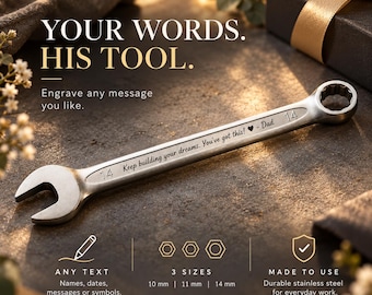 Personalised Custom Engraved Wrench Spanner Real Hand Tool Key (size 10mm, 11mm & 14 mm)
