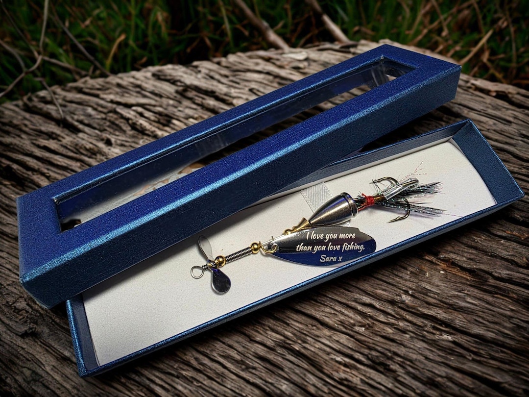 UK Personalised Engraved Real Fishing Spinning Lure Bait - Gift Box ...