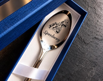 Personalised Speedway Rider Spoon, Engraved Stainless Steel Teaspoon
