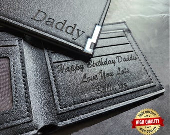 Personnalisé gravé homme véritable portefeuille personnalisé papa grand-père cadeau surprise papa oncle fils - anniversaire, fête des pères, retraite, cadeau d'anniversaire