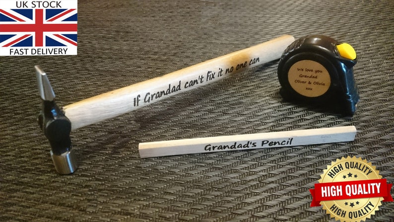 Personalised Laser Engraved Measuring Tape, Hammer & Pencil Father Custom Birthday Gift image 5