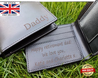 UK Personalised Black Leather Wallet with Coin Pocket