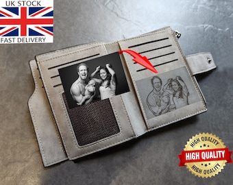 UK Personalised Photo Wallet: Engraved Vegan Leather Zipper Purse