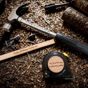 Personalized Laser Engraved Tool Set: Custom Hammer, Tape, Pencil