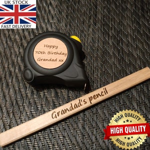 Personalised Laser Engraved Measuring Tape, Hammer & Pencil Father Custom Birthday Gift image 3