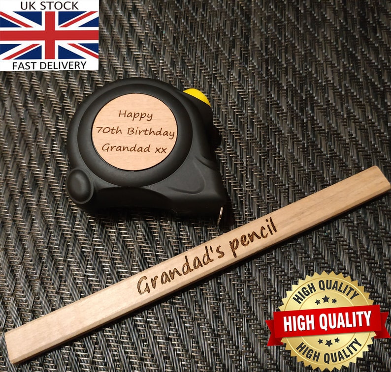 Personalised Laser Engraved Measuring Tape, Hammer & Pencil Father Custom Birthday Gift image 3