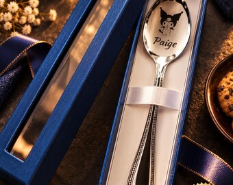 Personalised Kuromi Engraved Spoon, Custom Name Stainless Steel Teaspoon