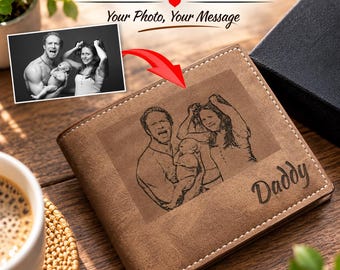 Personalised Photo Wallet for Men, Custom Engraved Gift for Dad, Husband or Grandad