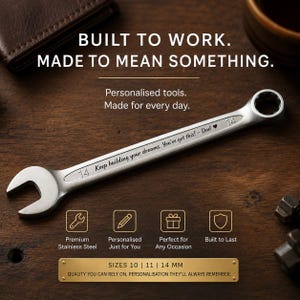 Personalised Custom Engraved Wrench Spanner Real Hand Tool Key (size 10mm, 11mm & 14 mm)