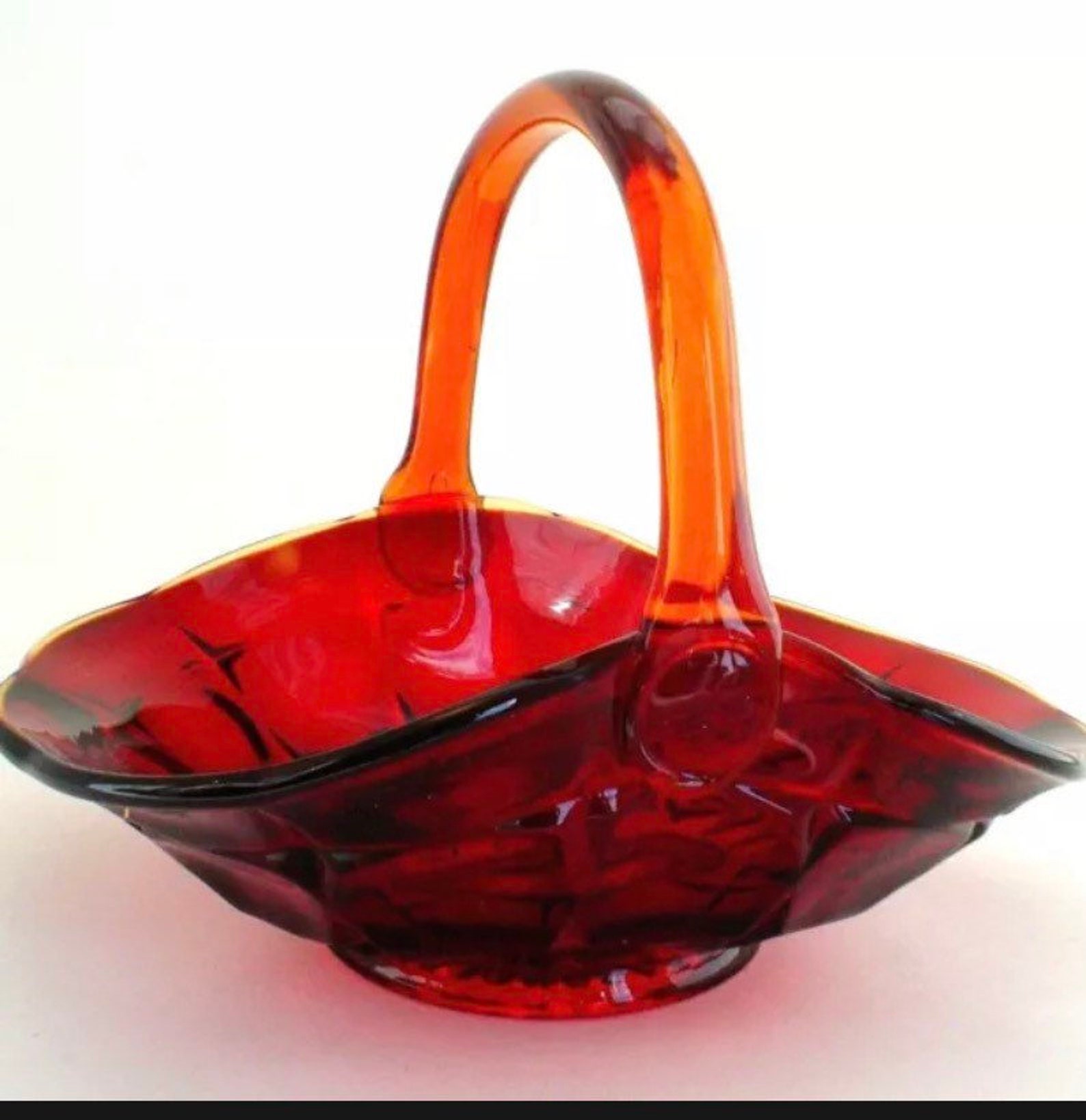 Amberina art glass basket. Ruby red and amber glass. Indiana | Etsy