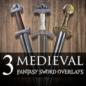 3 Medieval Fantasy Sword Overlays | Swords | Overlays | Fantasy | Render | Stock | PNG
