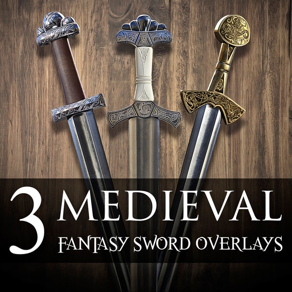 3 Medieval Fantasy Sword Overlays | Swords | Overlays | Fantasy | Render | Stock | PNG