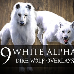 9 White Alpha Dire Wolf Overlays | Model | Overlays | Fantasy | Render | Stock | PNG