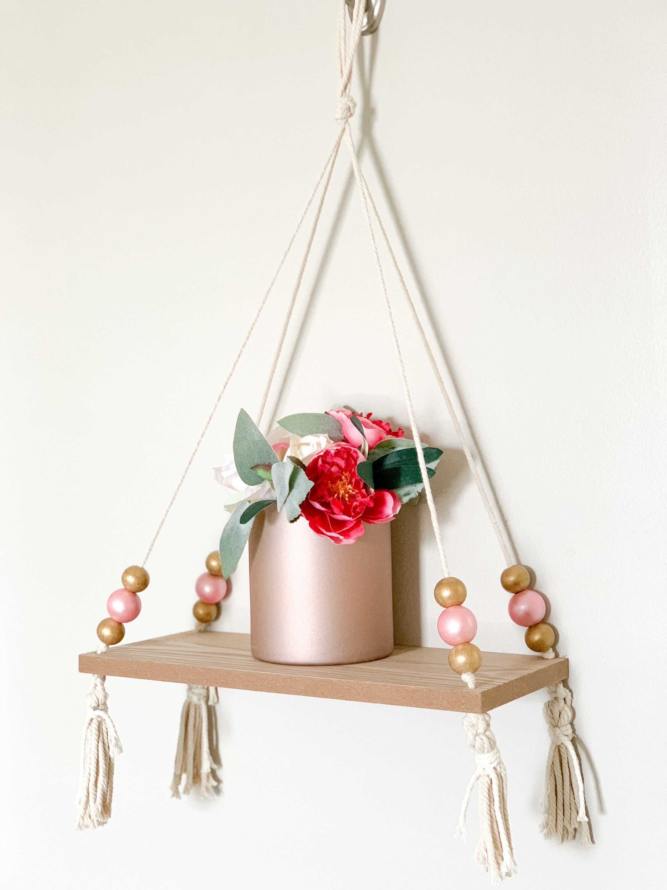 Wood Hanging Shelf Rose Gold Natural Wooden Shelf with Etsy