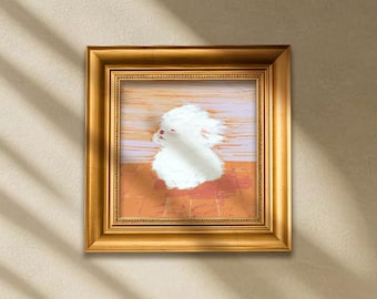 The little dog in the cold wind, Small Framed Original Oil Painting, Handmade Wall Decor for Living Room, Bedroom, Office or Nursery
