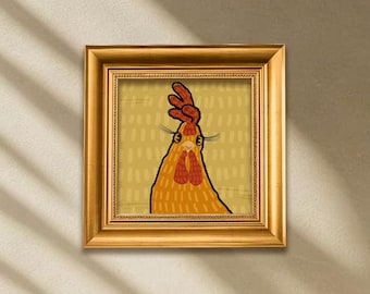 Original oil painting of a rooster, Chicken Oil Painting, Miniature Oil Painting, Small Framed Original Art,  Canvas Artwork, Gift for Kids,
