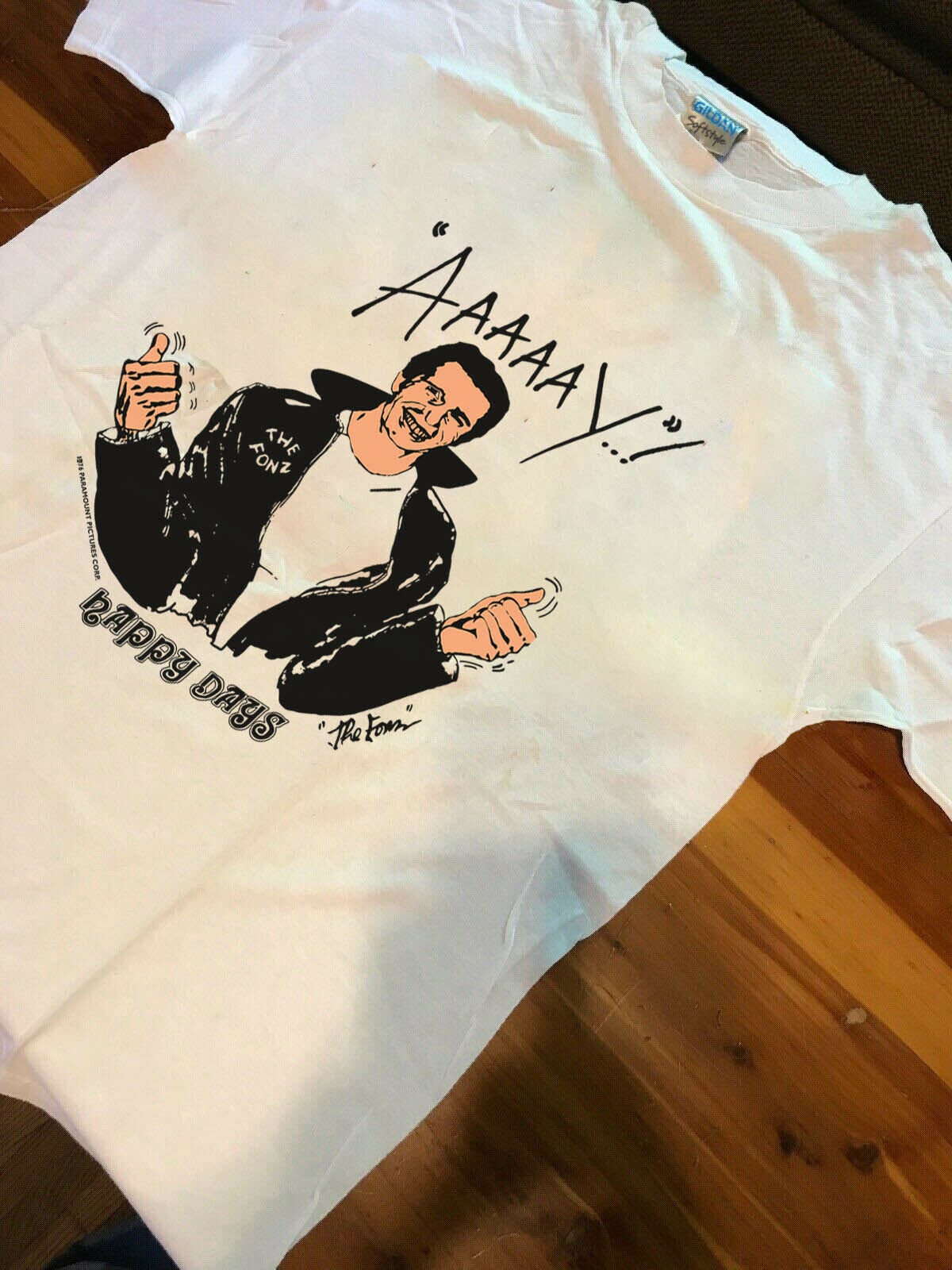 1976 happy days fonzie Tシャツ AAAAAY 青