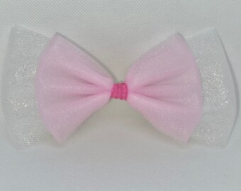 White sparkle Pink Tulle Statement Hair Bow