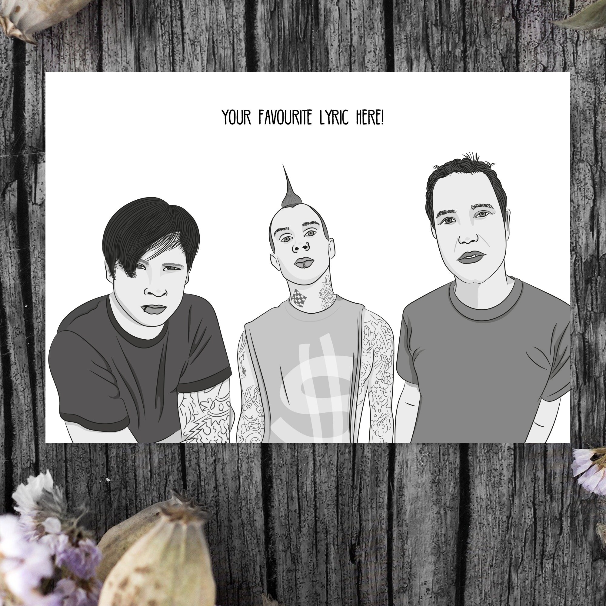 Blink 182 A4 black & white print with your favourite lyric | Etsy