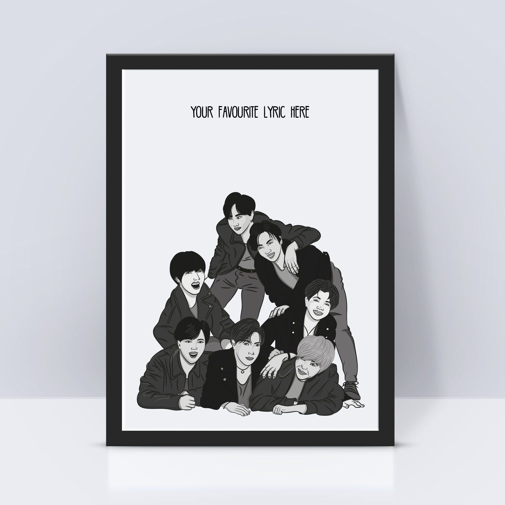 A4 Black and white BTS Print with your favourite lyric | Etsy