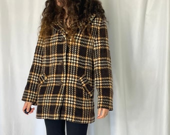 1970’s woodstock tarten plaid wool mohair coat / 8-14