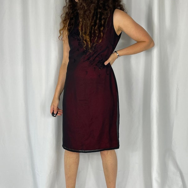 1990’s iridescent embroidered double lined beaded dress / size 12AU