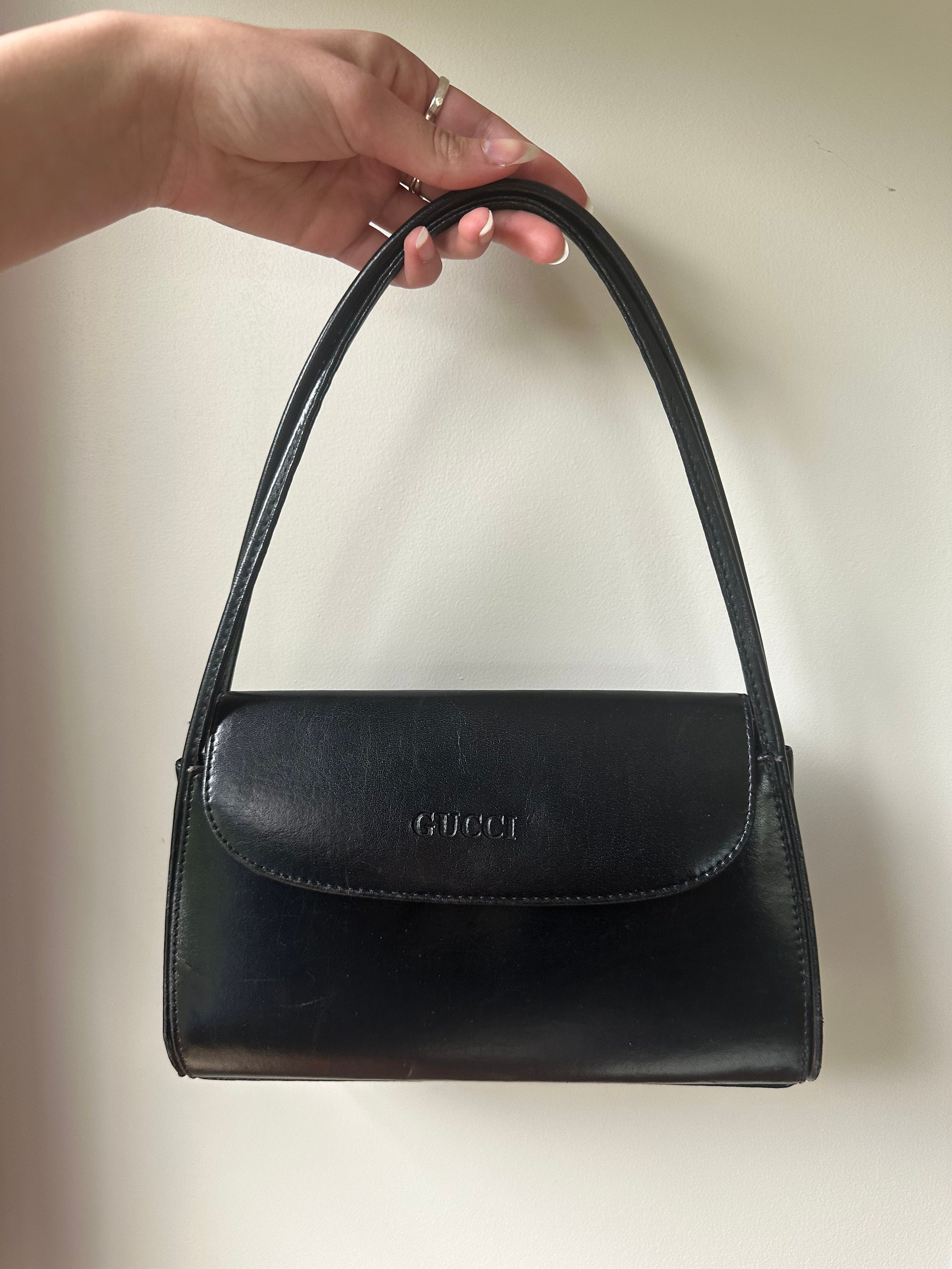 Vintage Black Faux Leather Y2K Millennial 2000s Handbag Bag