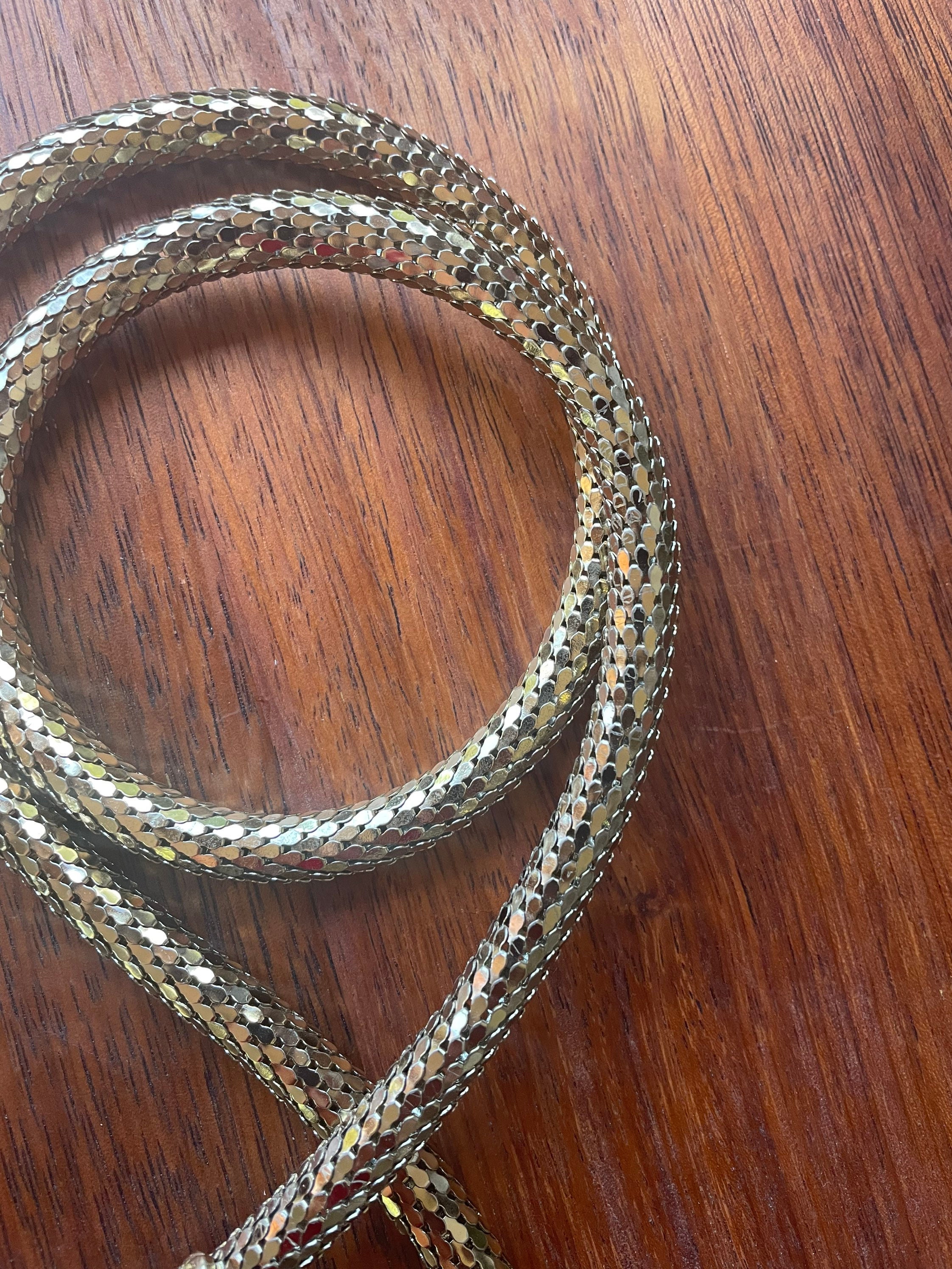 Whiting Davis Vintage 60s Goldtone Oromesh Serpent Belt/Lariat Necklace 38\