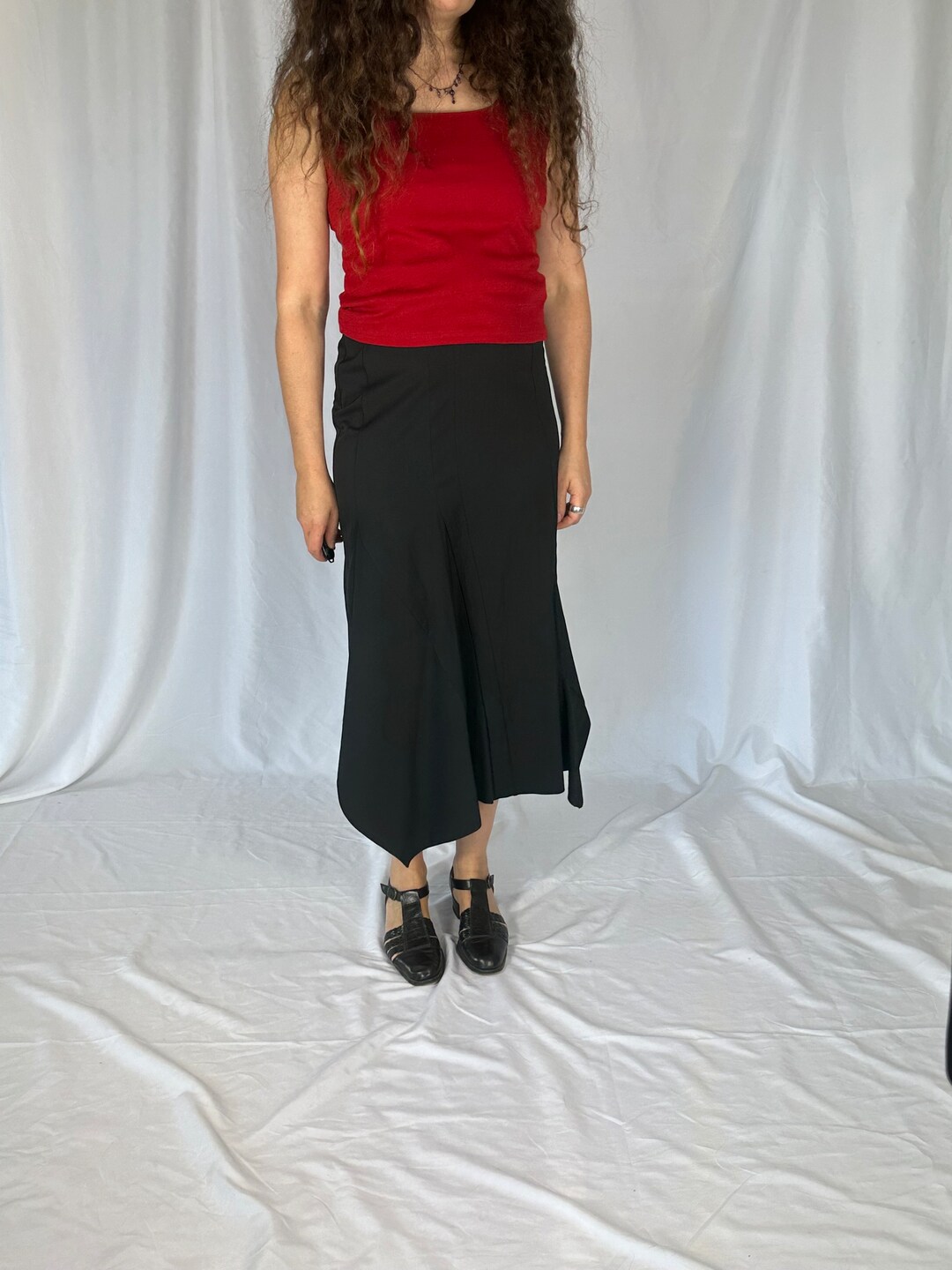 Vtg 90s 2000s Cachet Black Fringe Asymmetrical Hem Skirt Size 12 Y2k Hi Lo main image 1