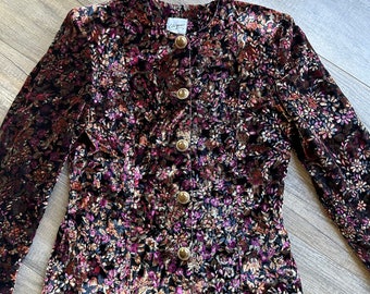 1980s velvet floral blazer / Size 10