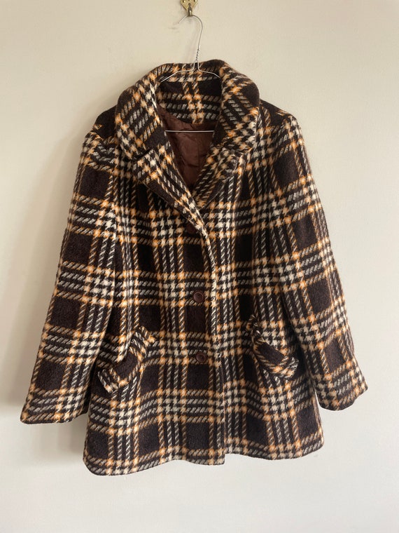 Vintage 70’s woodstock plaid wool mohair coat / jacke… Gem