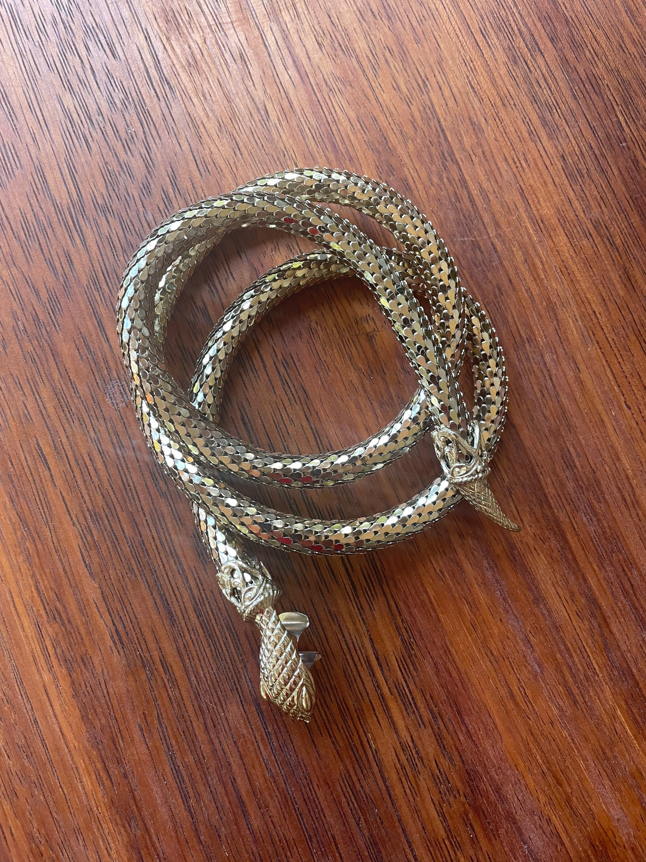 Whiting Davis Vintage 60s Goldtone Oromesh Serpent Belt/Lariat Necklace 38\