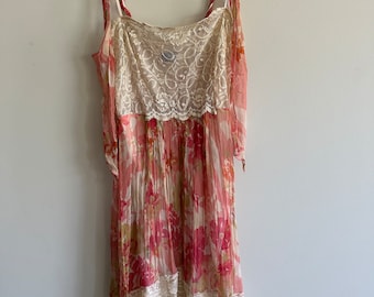 Vintage 2000’s silk lace floral bodice slip dress / size 8