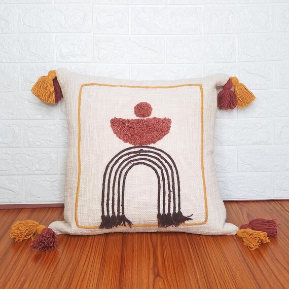 Scandi Cushion, Abstract Cushion, Tufted Square Cushion, Textured Cream Cushion, Cushion Cover 45 x 45, Bohemian Cushion, Cushion Cover UK