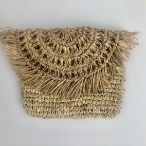 Natural Raffia Clutch Bag, Straw Purse, Raffia Clutch, Handmade Raffia Clutch, Beach Clutch, Straw Handbag, Boho Bag, Natural Fringed Bag,