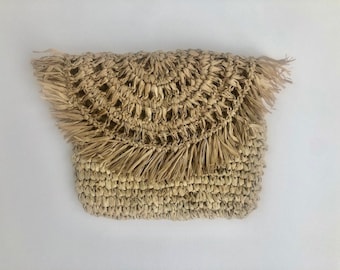 Pochette en raphia naturel, sac à main en paille, pochette en raphia, pochette en raphia faite à la main, pochette de plage, sac à main en paille, sac Boho, sac à franges naturelles,