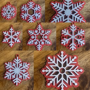 Snowflake Christmas Tree Ornaments Set Of 8 Red And White Snowflakes