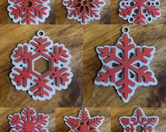 Snowflake Ornament For Christmas Tree White and Red Snowflake Set of 8