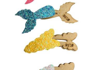 Mermaid Tail and Butterflies Snap Clip Template Set For Hair Bow Making Tracing Template