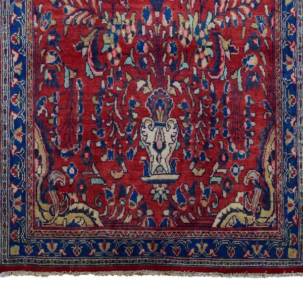 4x10 ft Red Blue Handmade Vintage Rug, Rug for Living Room, Turkish Rug, Oriental Rug, Vintage Rug, Red rug for living room SR012