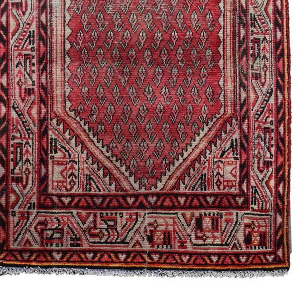 3x9 Vintage Red Blue Staircase Runner Rug, Rug for Entryway, Hand-Knotted Rug, Distressed Antique Rug, Oriental Rug, NRC0979