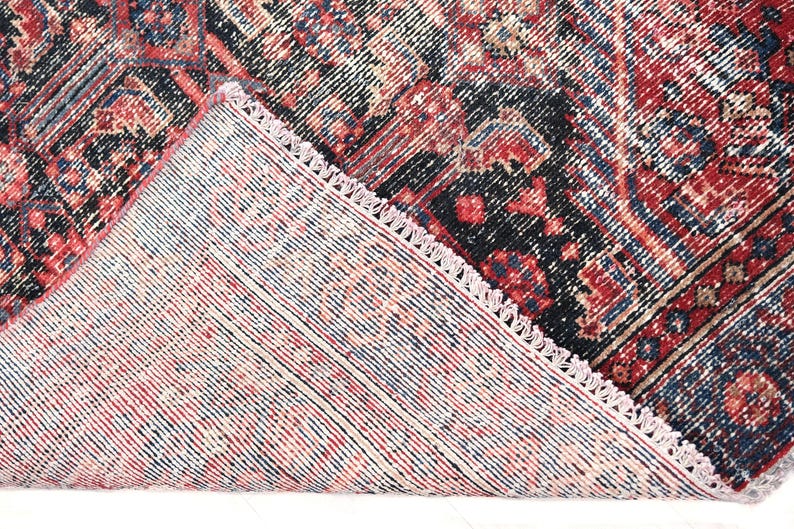 4x9 Red Black Blue Vintage Area Rug, Oriental Turkish Anatolian Rug, Handwoven Organic Wool Floral Living Room or Dining Room Rug SHR2054 image 9