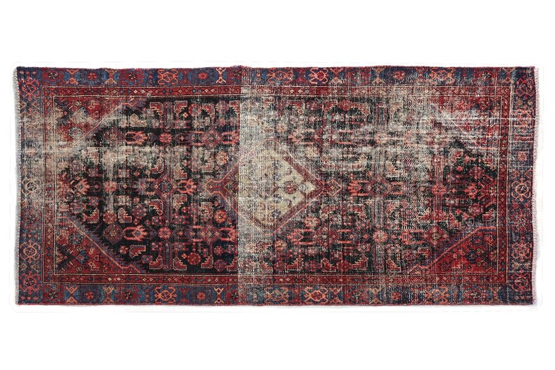 4x9 Red Black Blue Vintage Area Rug, Oriental Turkish Anatolian Rug, Handwoven Organic Wool Floral Living Room or Dining Room Rug SHR2054 image 5