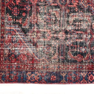 4x9 Red Black Blue Vintage Area Rug, Oriental Turkish Anatolian Rug, Handwoven Organic Wool Floral Living Room or Dining Room Rug SHR2054 image 4