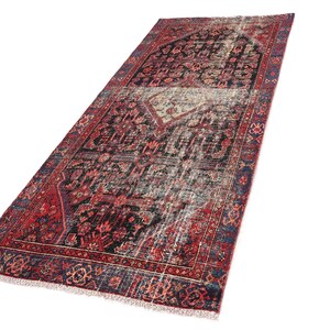 4x9 Red Black Blue Vintage Area Rug, Oriental Turkish Anatolian Rug, Handwoven Organic Wool Floral Living Room or Dining Room Rug SHR2054 image 7