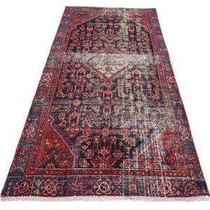 4x9 Red Black Blue Vintage Area Rug, Oriental Turkish Anatolian Rug, Handwoven Organic Wool Floral Living Room or Dining Room Rug SHR2054 image 3