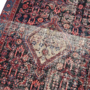 4x9 Red Black Blue Vintage Area Rug, Oriental Turkish Anatolian Rug, Handwoven Organic Wool Floral Living Room or Dining Room Rug SHR2054 image 1